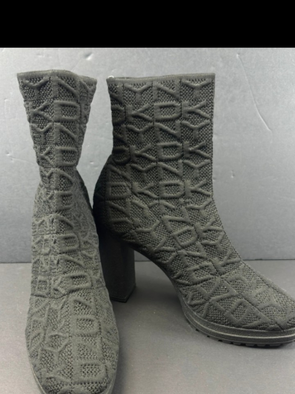 Dkny Black Knit Block-Heel Ankle Booties